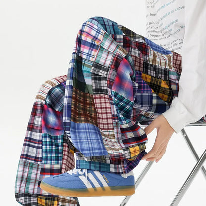 LEOSOXS American-style wasteland-inspired patchwork pants, cool and laid-back wide-leg pants, hip-hop loose casual pants for men