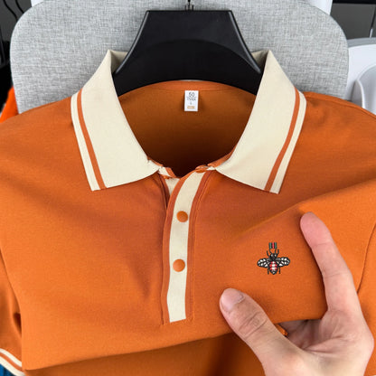 100% pure cotton high-end brand men's short sleeve polo shirt 2026 summer luxury fashion bee embroidery golf top casual T-shirt