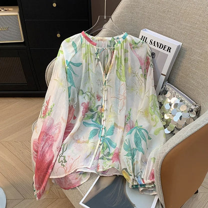 Casual Cotton Linen Fashion Set Women Loose Versatile Belted Sun Protection Shirt Shorts Superb Floral Colors High Quality