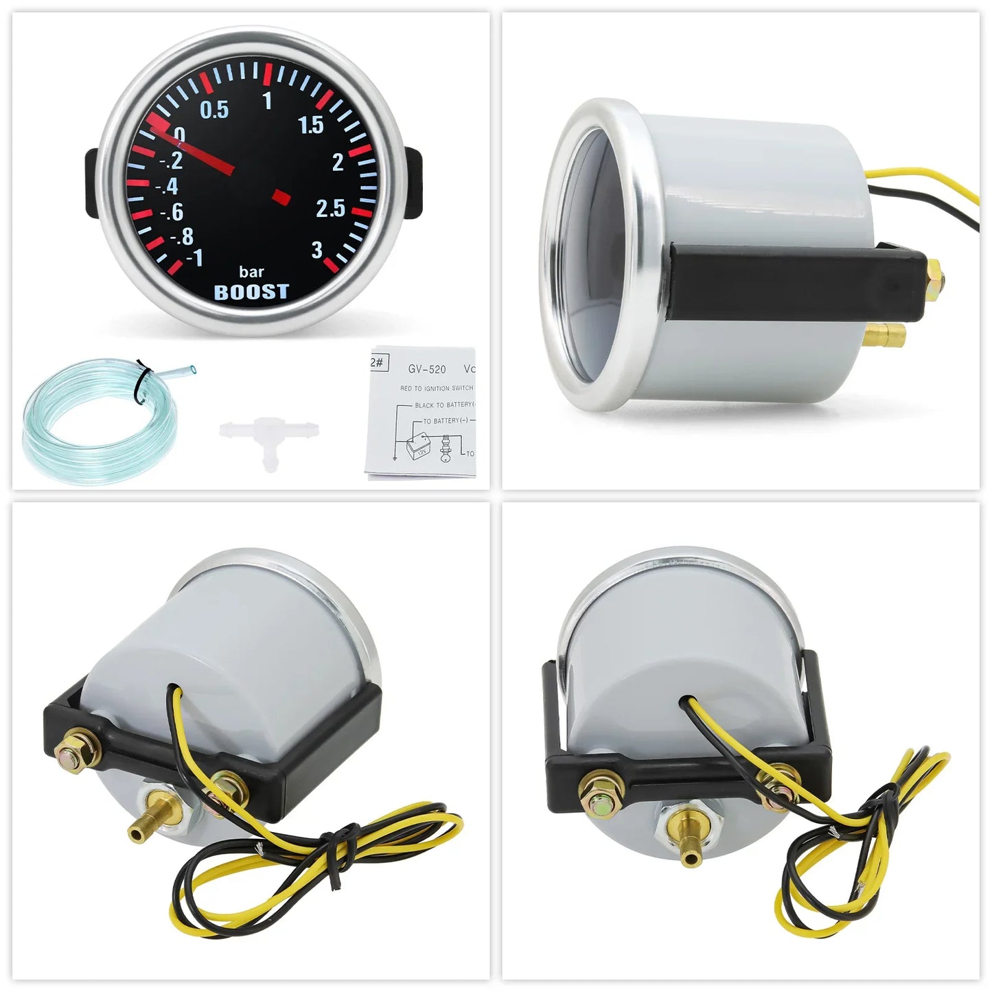 3.0 BAR Universal Smoke Len Turbo Boost Mechanical Car Wthie LED Gauge -1~0~3Bar Turbo Boost Meter 12V