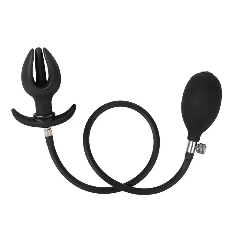 Silicone Magnetic Inflatable Butt Plug with Pump - Black Expandable Anal Stretcher, Prostate Massager Sex Toy for Men Women