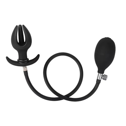 Silicone Magnetic Inflatable Butt Plug with Pump - Black Expandable Anal Stretcher, Prostate Massager Sex Toy for Men Women