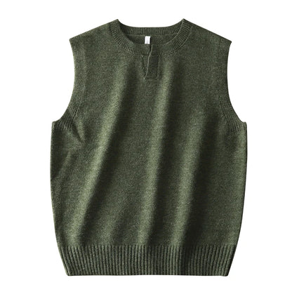 DUKEEN Classic Men's Sleeveless Sweater Vest Autumn Winter Solid Color Preppy Pullover Vest Business Casual Split Neck Knitwear