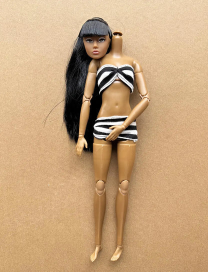 1/6 Scale Multi-jointed Fashion Doll Heads with Bangs Pony Tail Super White Beige Dark Brown Skin Tone PP Doll Figures for Colle