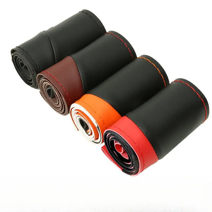 Leather Hand Sewn Steering Wheel Covers Universal DIY Braiding Car Steering Wheel Cover Car Accessories Steering Wheel Wrap 38CM