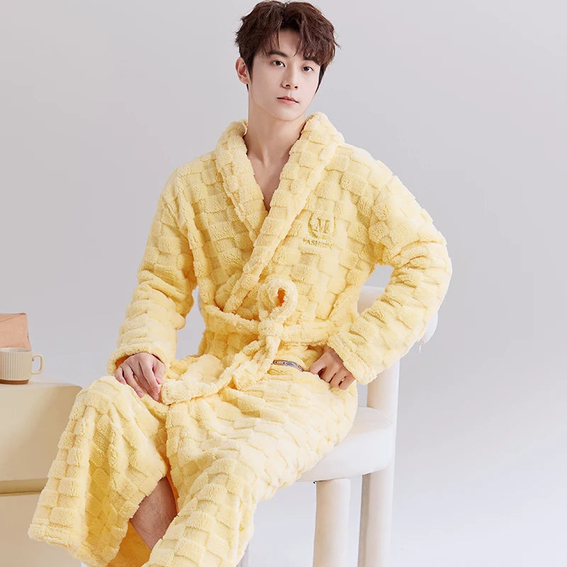 Thiened Coral Fce Robe Long Plu Spwear for Couples Autumn Winter Sle Home Clothes Outerwear Polyester Fiber