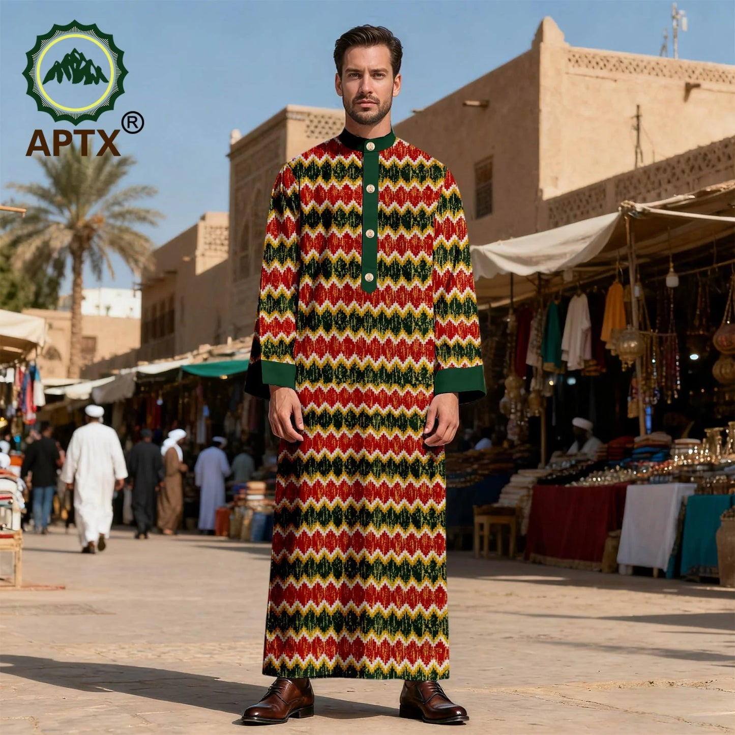 APTX Men's Jubba Thobe Embroidered Robe Single-Breasted Loose Fit Casual Wedding Church Outfit Muslim Fashion 2514020