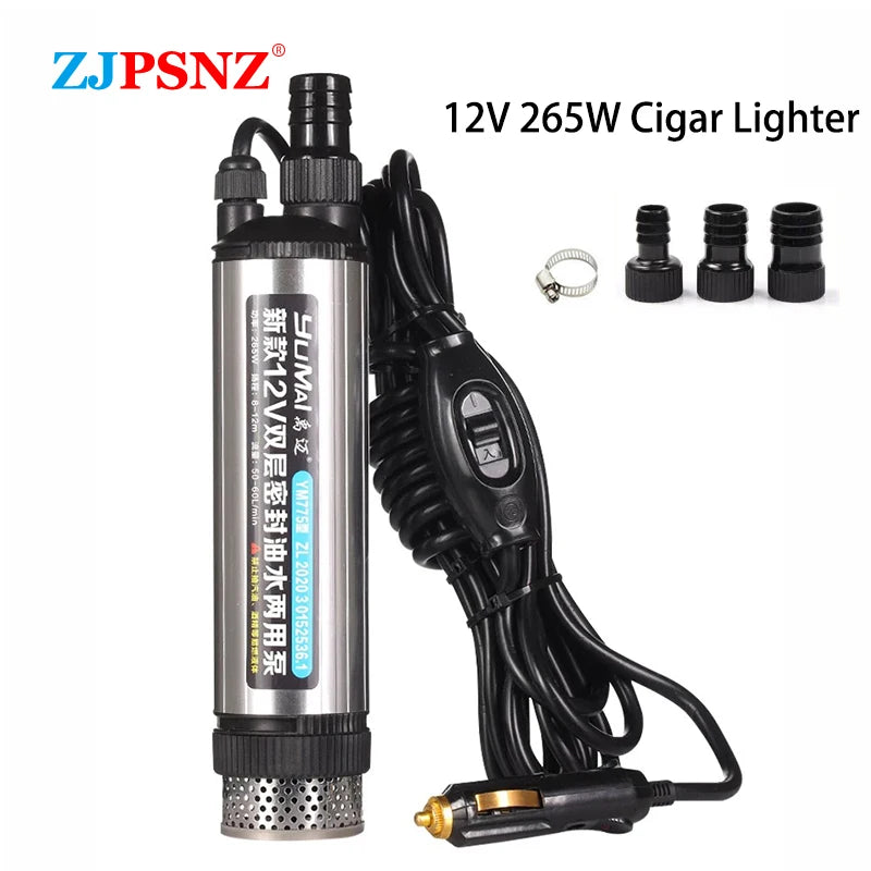 60L/min Flow 12m Head 12V 24V Car Auto Oil Pump Pure Copper Motor 265W High-power Refueling Machine Transfer Pump Sewage Pump
