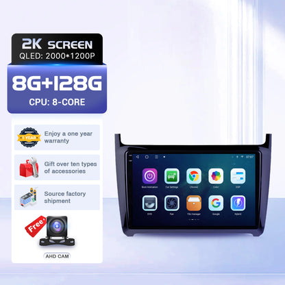 9" Car Radio For Volkswagen Polo 5 Sedan 2008-2020 Android 16 Wireless BT Carplay Multimedia Navigation Touch 2K QLED Screen
