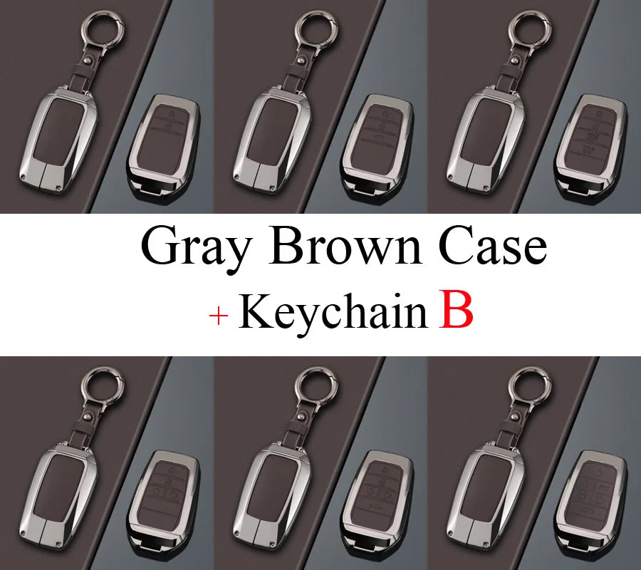 Zinc Alloy + PU Leather Car Key Case Cover For 2019-2025 Land Cruiser Highlander Camry Sienna Venza Hilux Fortuner Corolla Prius