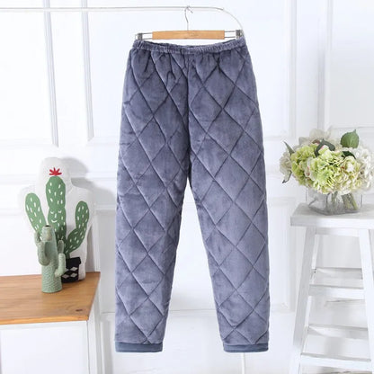 Men's Winter Thickened Three-Layer Cotton Padded Sleepwear Long Pants Flannel Lined Fashionable Home Leisure Dad Pants