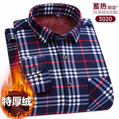 Men's long-sleeved shirt with fleece thickened warm autumn and winter plus size 8XL9XL slim casual plaid everything comfortable