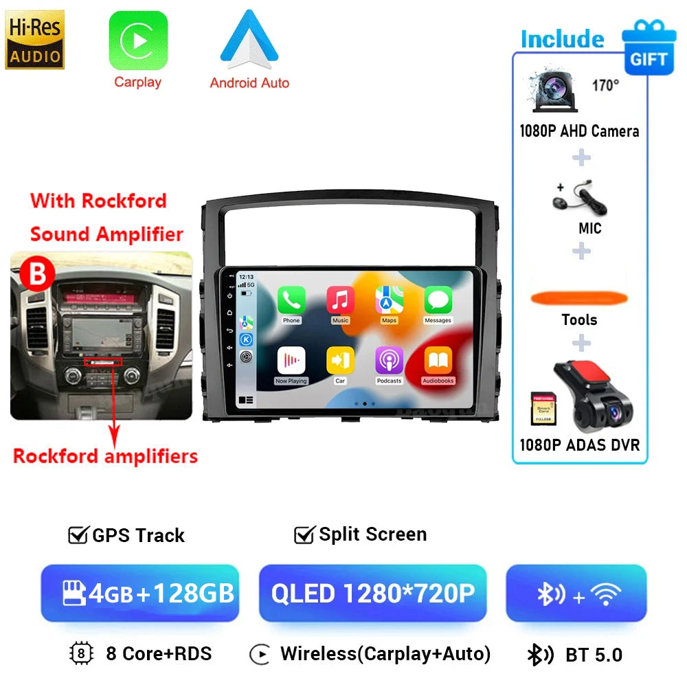 Android 16 QLED Car Radio For Mitsubishi Pajero 4 V80 V90 2006-2024 Autoradio Multimedia Player GPS For Carplay Android Auto bt