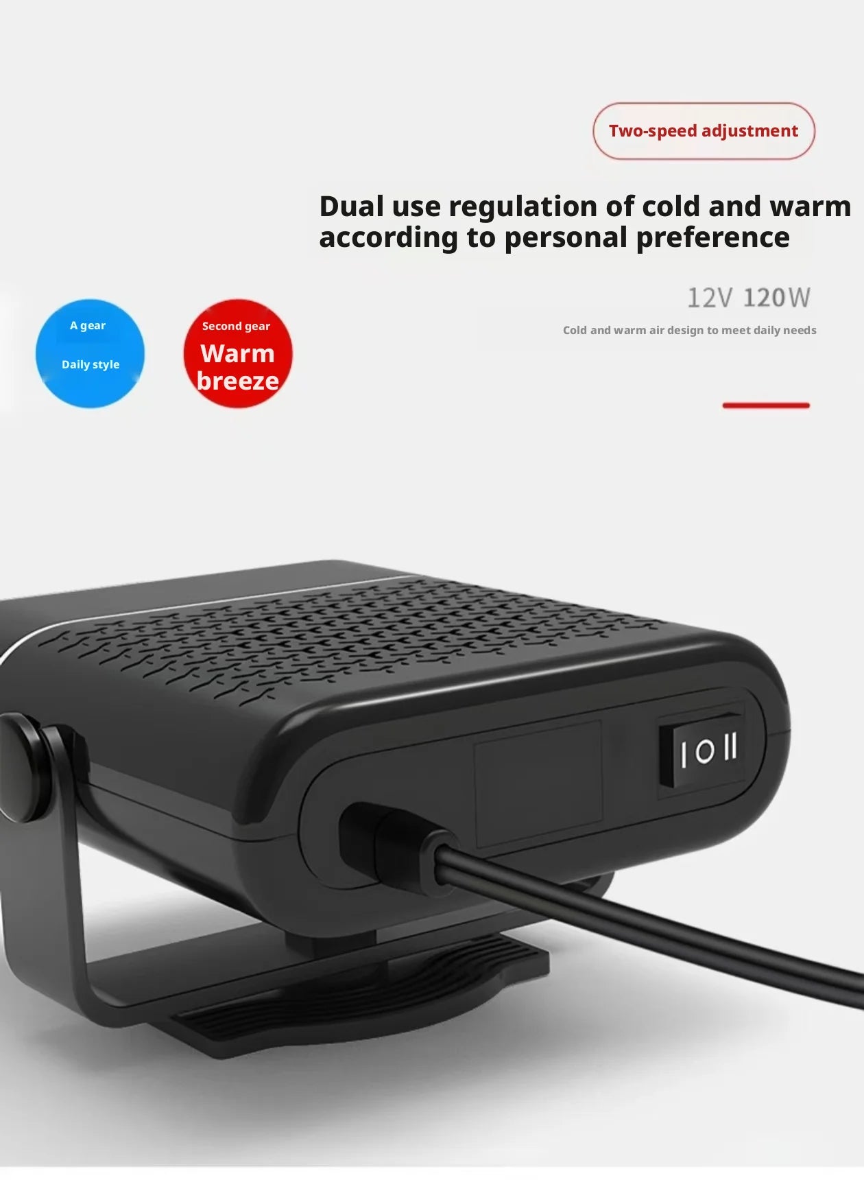 Portable Car Heater with Fast Heating Defrost & Defog Functions | 12V/24V Compatible | Fixed Air Outlet 360° Adjustable Angle
