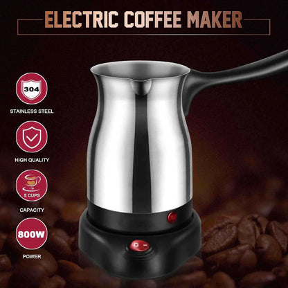 Electric Coffee Pot Ergonomic Handle 600ML 600W Stainless Steel Turkish Coffee Tea Maker Kettle for Home 110V US