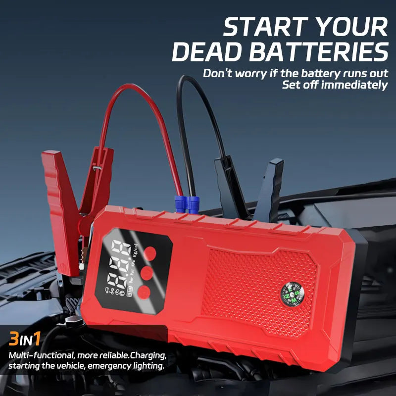 Hot Sale Car Jump Starter 150W DC Power Bank, 12V Battery Booster with Smart Clamps LED Screen Phone Charger。