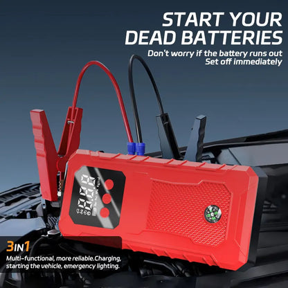 Hot Sale Car Jump Starter 150W DC Power Bank, 12V Battery Booster with Smart Clamps LED Screen Phone Charger。