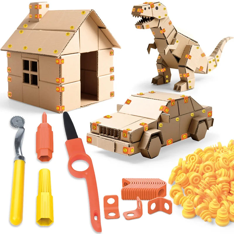 Children's Handmade DIY Nut Disassembly Toy Waste Cardboard Utilization Team Activities Assembly Tool Box  Accessory Set