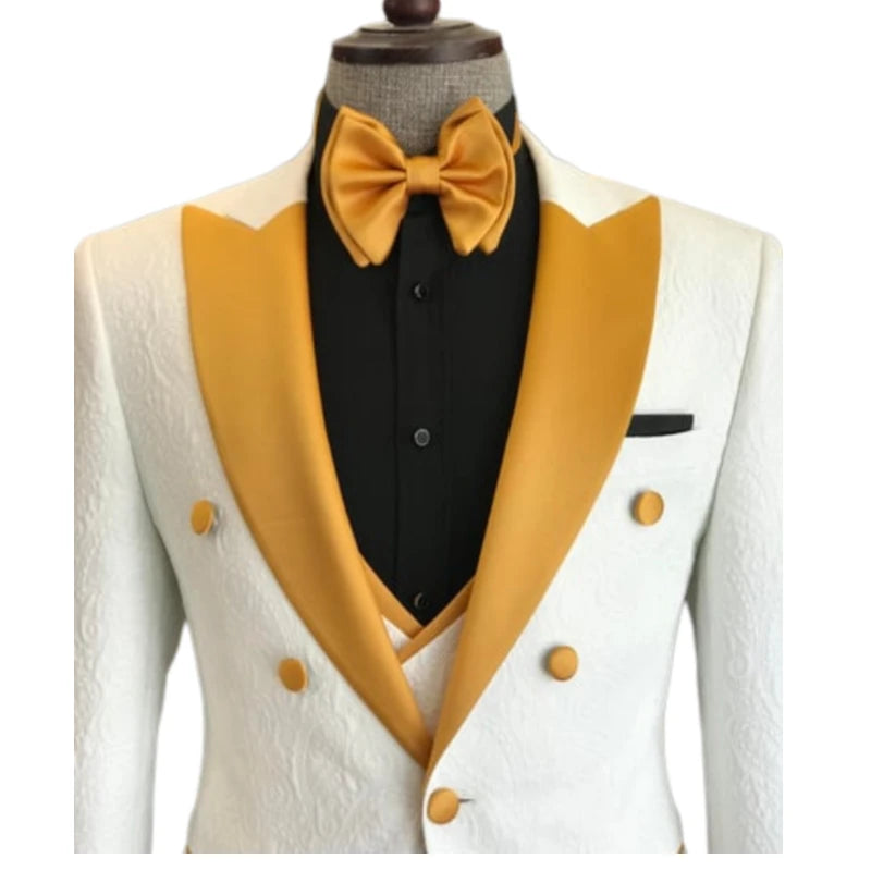 Floral Wedding Suits for Men Double Breasted Jacket with Vest Pants 3 Pieces Peak Lapel Groom Tuxedo Male Fashion Suit