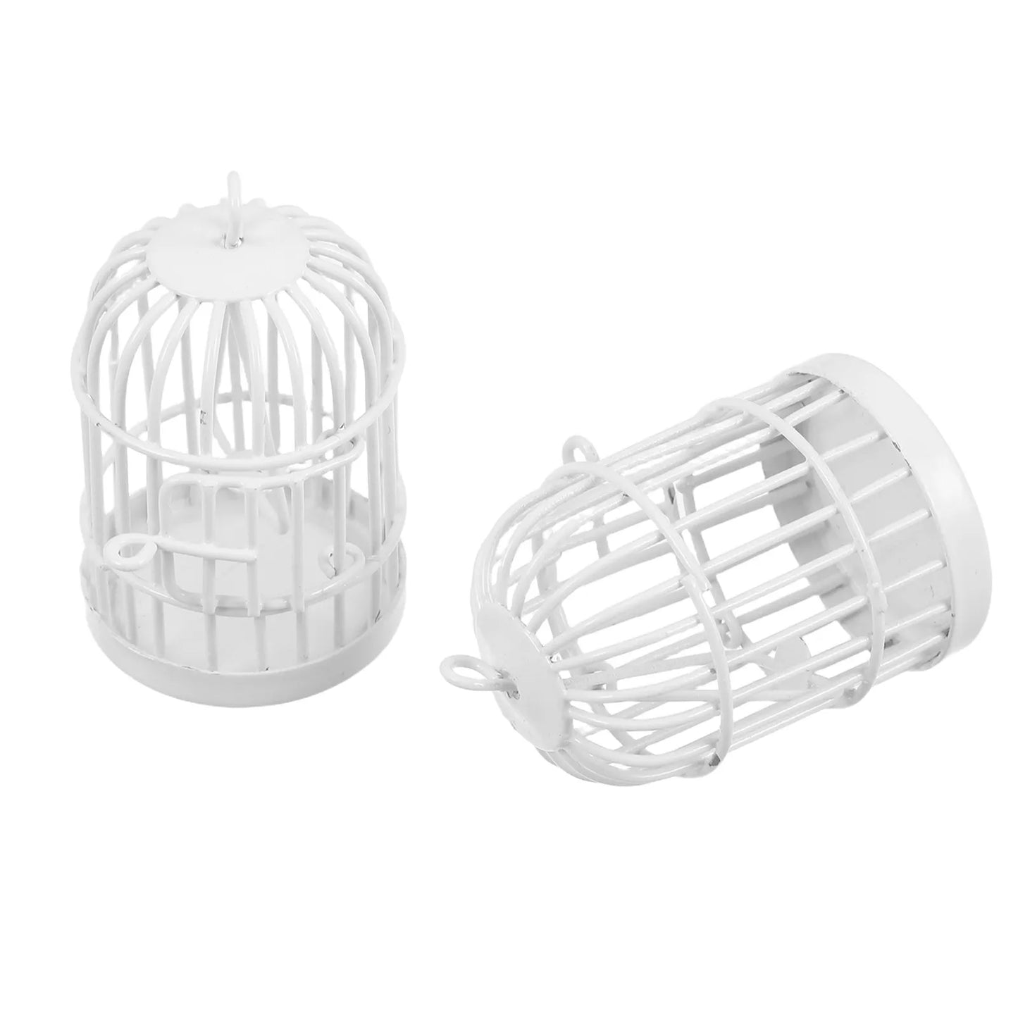 2Pcs Miniature Metal Birdcage Ornament Vintage Hanging Wire Cage Semi-Enclosed Design for Dollhouse Fairy Garden DIY Home
