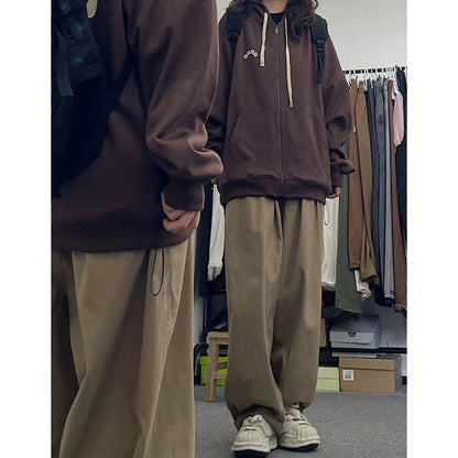 Brown Loose Straight Leg Workwear Pants Women's Spring Autumn plus Size Comfortable Casual American Style Wide Leg Trousers