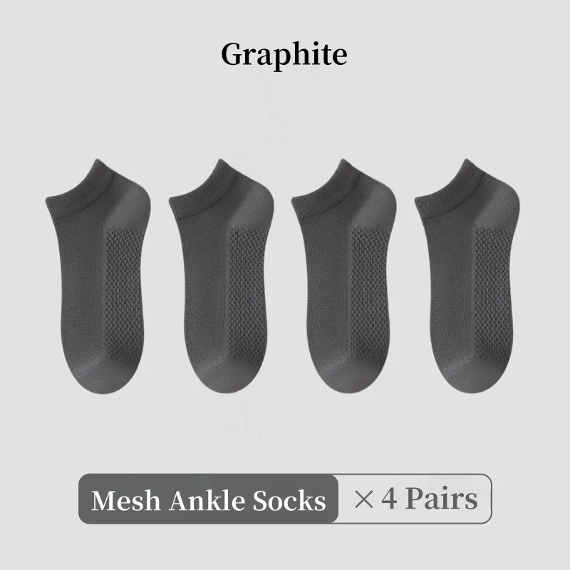 1/4/7 Pairs Men's Mesh Breathable Ankle Socks & Crew Socks - Lightweight Cotton Low Cut No Show Socks for Sports, Spring Summer