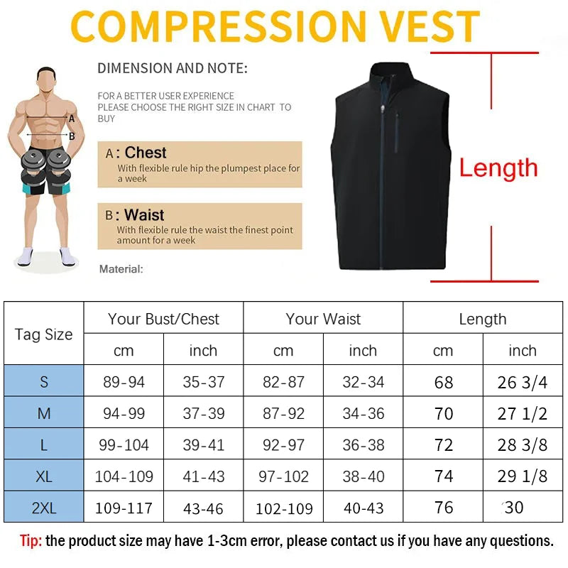 Men Sauna Top Slimming Tummy Control Shapewear Zipper Design Faja High Collar Jacket Sweat Promotion Sauna Suit Compression Vest