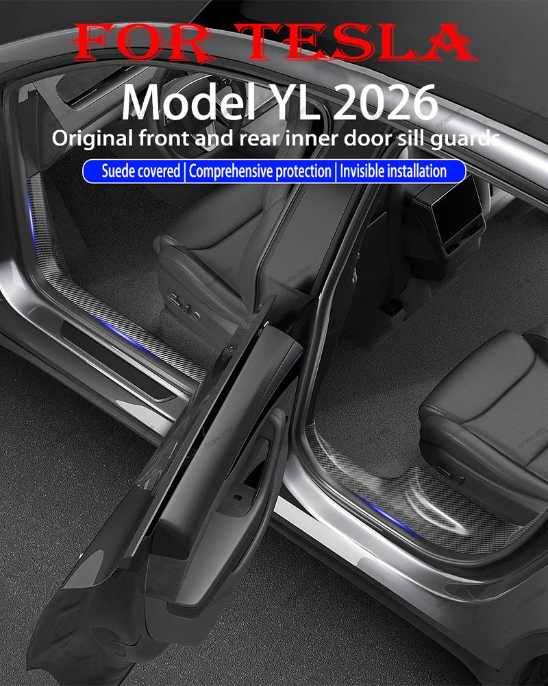 2 4 6 8 Pcs For Tesla New Model YL 2026 TPE Front Rear Door Sill Protector Threshold Strip Anti-kick Guard Panel Waterproof Pad