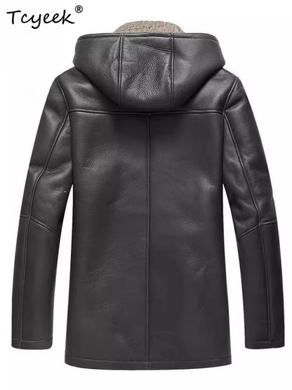 Tcyeek Natural Sheepskin Fur Winter Coat Genuine Leather Jacket Men Clothes Motocycle Jackets Mens Coats Hoodie Куртка Мужская