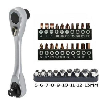 1/4" Mini Ratchet Wrench Drive Ratchet 72tooth Drive Socket and Screwdriver Hex Torque Wrench Multifunctional Hand Tools Repair