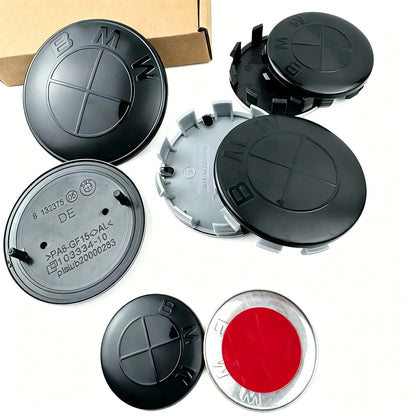 7pcs for BMW E36 E46 E53 E90 E60 E61 E93 E87 50th Car Hood Front Rear Trunk Emblem Wheel Center Hub Cap X1 X3 X5 F30 F20 G30