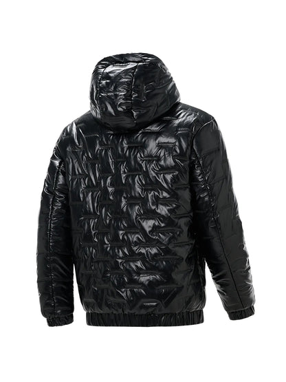 Men's Winter Solid Color Glossy Hooded Cotton Jacket, Windproof, Waterproof and Thickened, Suitable for Outdoor Sports and Leisure