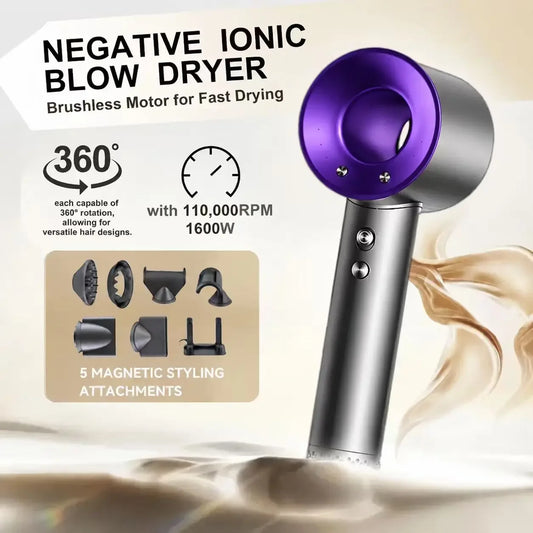 Professional High Speed Bladeless Hair Dryer Powerful Fast Drying Negative Ion Blow Dryer Quiet Portable Hairdryer for Travel Ho