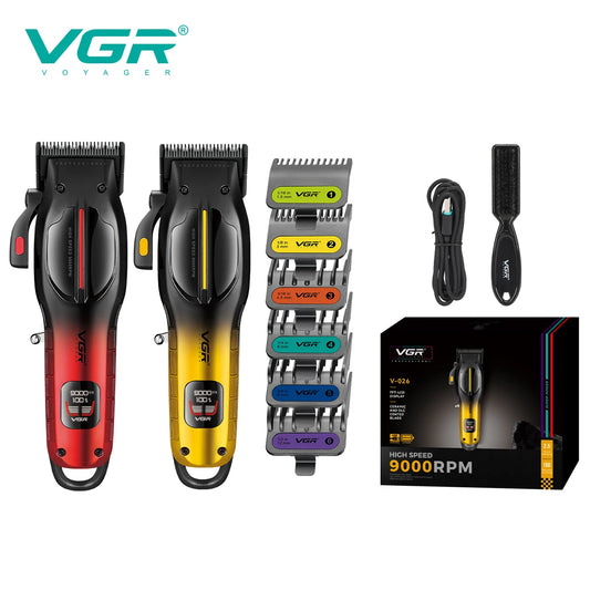 VGR high-end professional hair clipper gradient metal body hair trimmer 9000 RPM LCD digital display electric push shear V-026