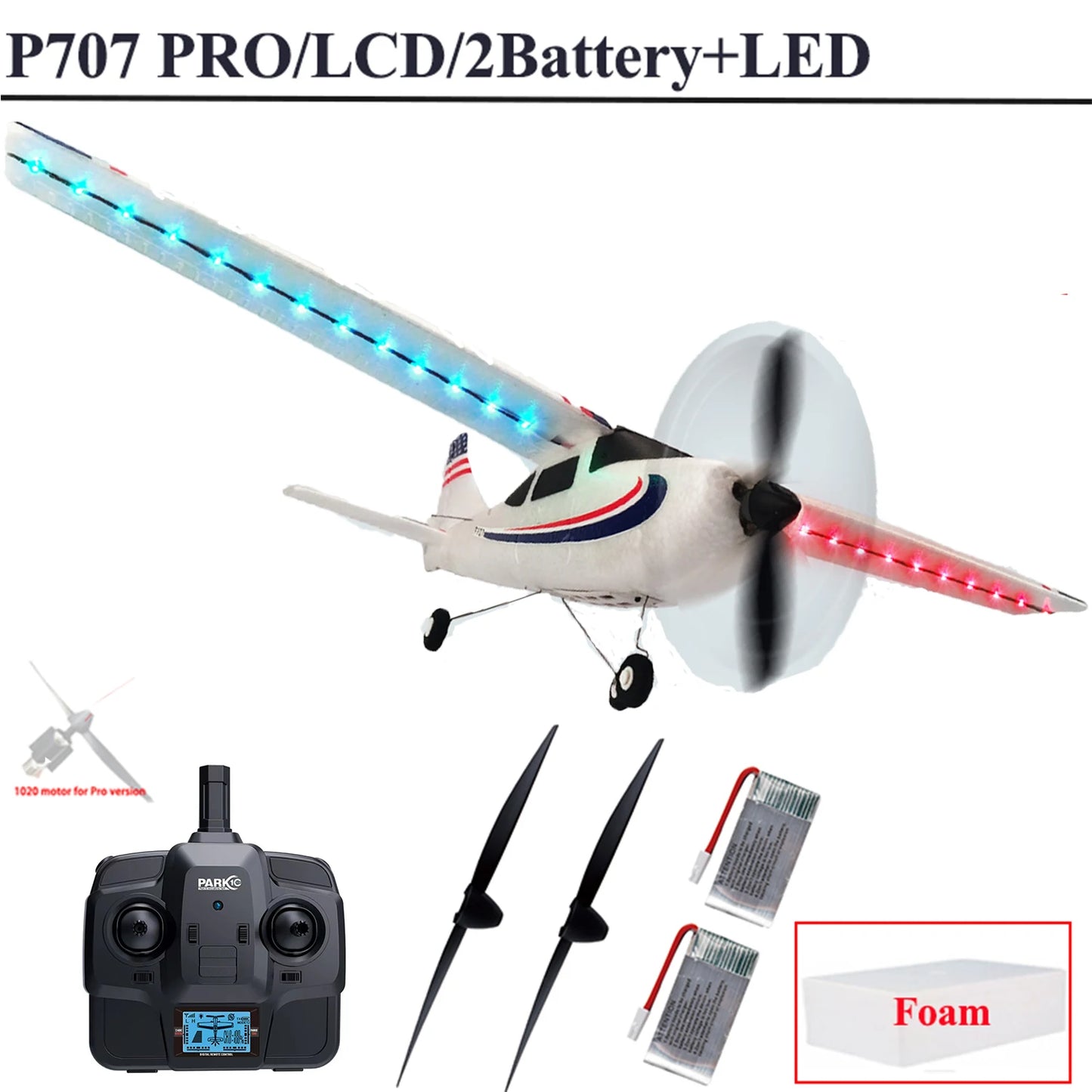 Parkten RC Airplane P707G PRO LCD Version 2.4G 3D/6G With Gyro 3Ch Fixed Wing Plane Outdoor Toys Drone RTF CESSNA 182 Glider