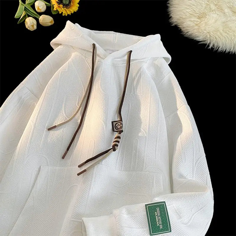 Men's Hoodie Sweatshirt Fleece Lined Thickened Loose Fit Autumn Winter New Style Casual Wear Student Large Size Hoodie