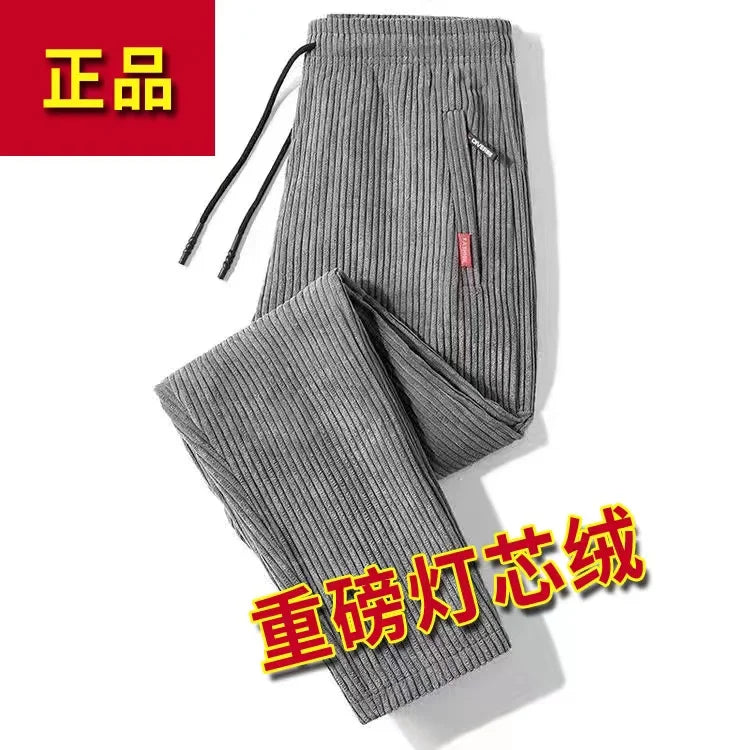 Men's Corduroy Pants Loose Casual Thickened Autumn Winter Straight Leg Zipper Decoration Business Casual Fashion Trend