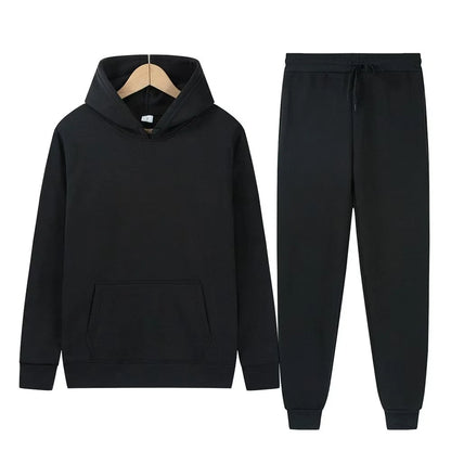 Men's autumn and winter new color solid color multi color optional hooded sweatshirt+pants fashionable casual sports set s-3XL