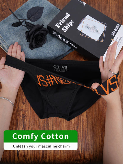 Men's 100% Cotton Briefs U Convex Pouch Letter Logo Elastic Waistband Soft Breathable Fashion Underwear