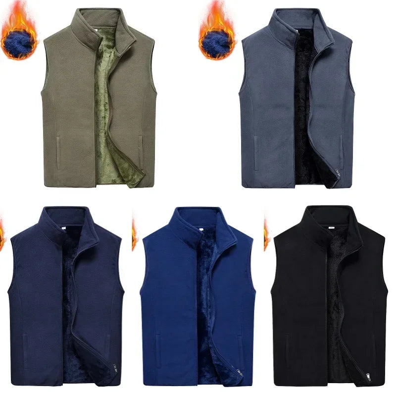 Mens Winter Sleeveless Jacket Thermal Fleece Vest Male Coat Lightweight Padded Vest Thick Working Casual Vests For Man Clothes