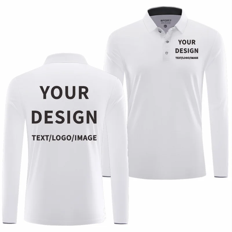 Quick Dry Long Sleeve Polo Custom Logo High Quality Lapel Sports Polo Shirt Embroidery Design Company Team Shirt Printing Image