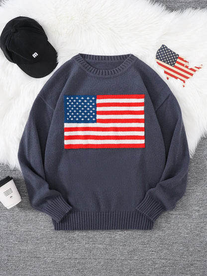 New Popular Autumn American Pattern Pullover Sweater Casual Round Neck Knitted Men's Pullover