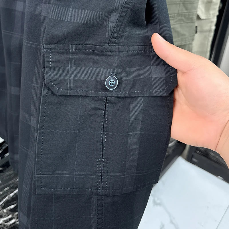Men's Cargo Shorts New Summer Breathable 100% Cotton Thin Plaid 7-Point Pants Sports Casual Minimalist Style Comfortable Daily