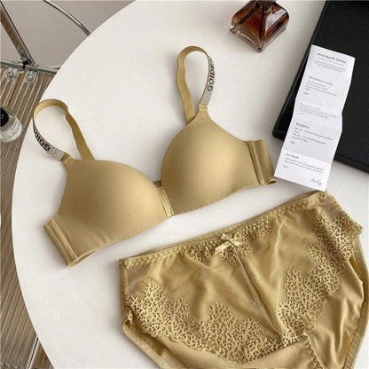Hot Sale Sexy Letter Rhinestone Strap Bra Set Seamless Thin Summer Light Push Up Anti Sagging Comfortable Women Lingerie Set