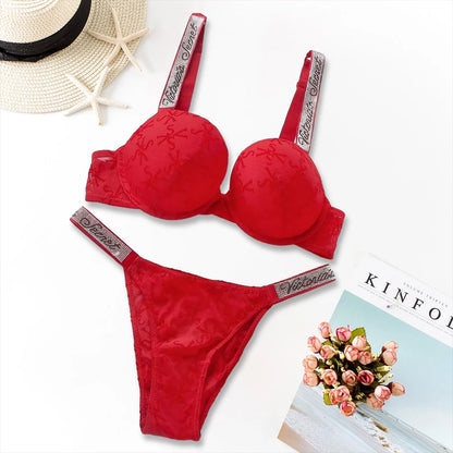 2026 New Women's Sexy Lace Bralette Bra and Panty Set Lingerie Set Heart Pattern Trim Stretchy Breathable underwear Set