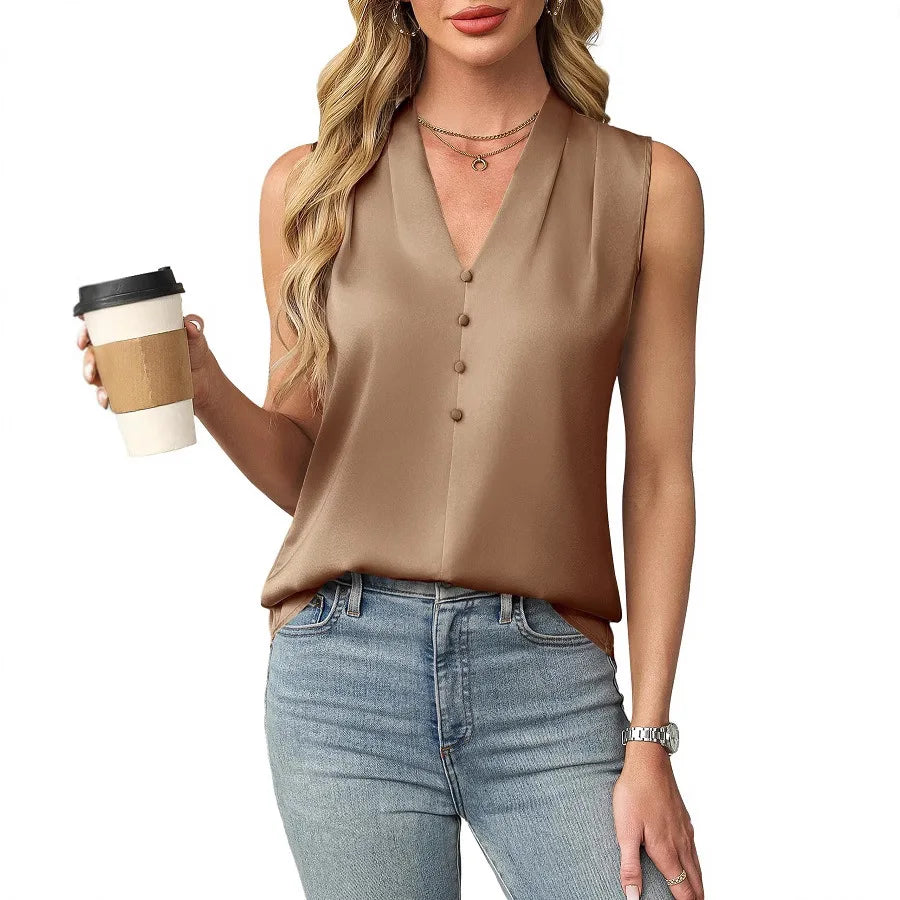 Solid Casual Loose Sleeveless Blouses For Women Fashion Summer Women's Oversized Shirts And Blouses Elegant Youth Female Tops