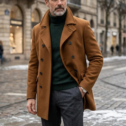 New Men's Wool Blends Double Breasted Trench Coat - Winter Knee-length Jacket | Business Casual & Streetwear Long Coat for Men
