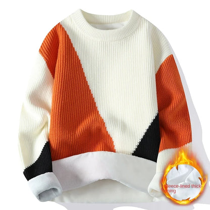 2024 Autumn Mink Velvet Imitation Mink Velvet Fashion Brand High Quality Splicing Pullover Round Neck Loose Sweater Sweater Men