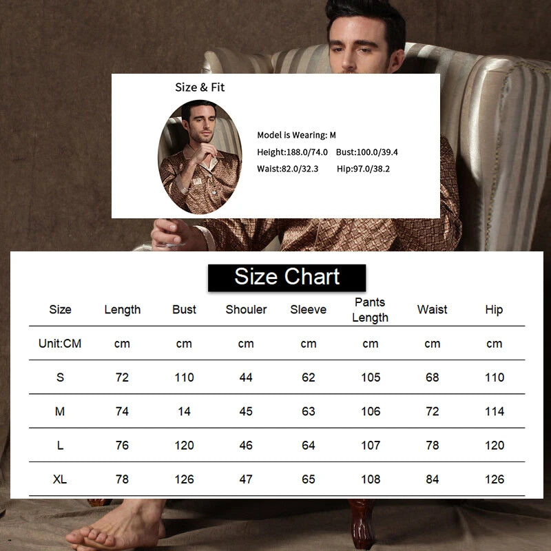 Men's Satin Pajama Home Clothes Suit Autumn Long Sleeve Button-Down Tops & Pants Sleepwear 2 Pieces Man Pyjama Loungewear Pj Set