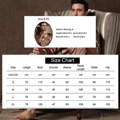 Men's Satin Pajama Home Clothes Suit Autumn Long Sleeve Button-Down Tops & Pants Sleepwear 2 Pieces Man Pyjama Loungewear Pj Set